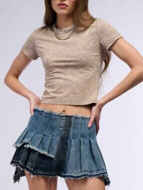 NWOT Tan Acid Wash Stretchy Baby Tee